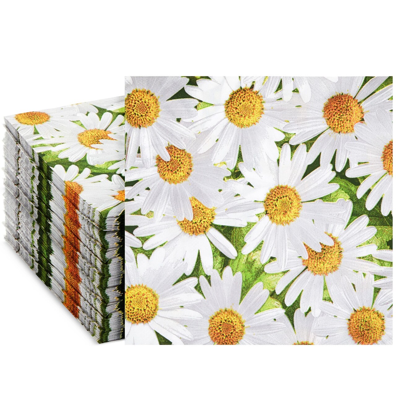100 Pack Decorative Daisy Floral Pattern Paper Napkin, 2-Ply, 6.5x6.5”, Napkins for Garden Bridal Shower, Tea Party, Wedding & Decorative Party Supplies